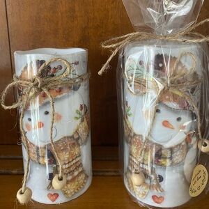 Snowman Candle  with Rustic Twine
